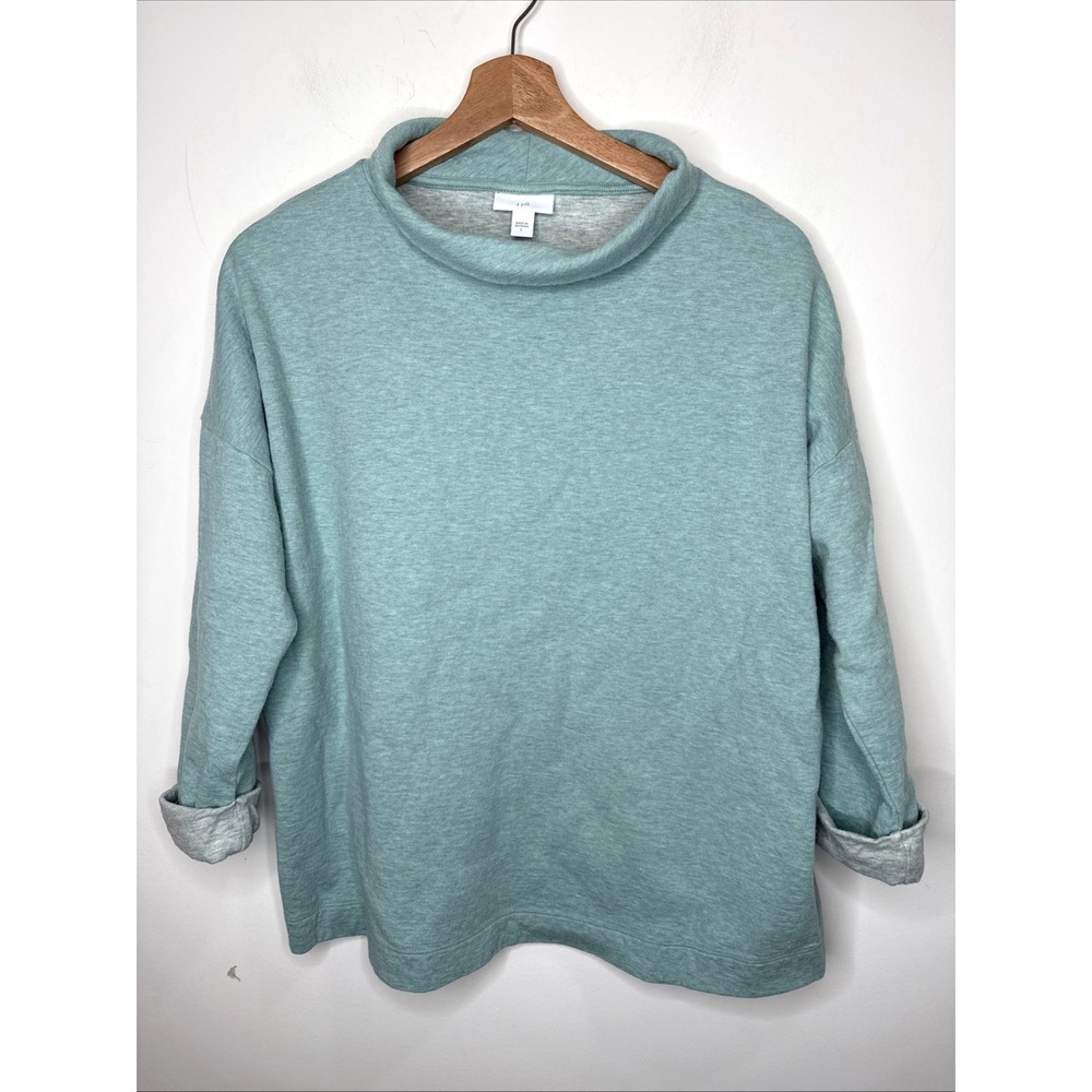 J‎ Jill Cowl Neck Cuffed Sleeve Pullover Top Women's L Green 3/4  Cotton Preppy